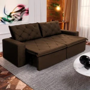 Sofá Cama Retrátil Reclinável 3,00m Bangkok Velut Marrom É Bom