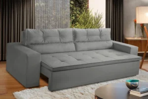 Sofá Retrátil Reclinável 3 Lugares C Molas 1,80m Vegas Suede Cor Cinza É Bom 