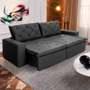 Sofá Cama Retrátil Reclinável 2,30m Bangkok Velut Cinza É Bom