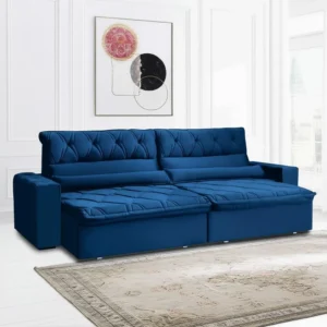 Sofá Retrátil Reclinável Dakar 2,30m Suede Velut Azul C/ Molas no Assento King house É Bom