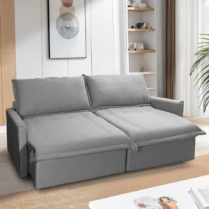Sofá Cama Baú Ravello Sem Caixa 2,26m Linho Cinza 3 Lugares É Bom 