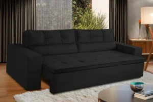 Sofá Retrátil Reclinável 3 Lugares C Molas 1,80m Vegas Suede Cor Preto É Bom