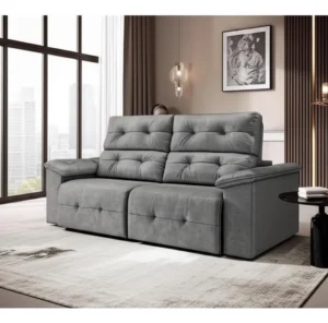Sofá Retrátil e Reclinável 3 Lugares Marrocos Cinza Suede É Bom 