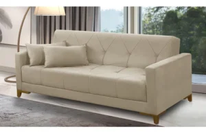 Sofá Cama 3 Lugares 2,00m Aurora Suede Bege Adonai Estofados É Bom
