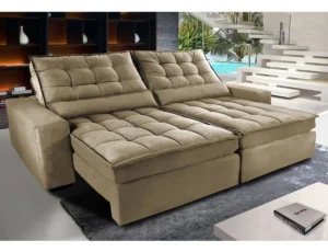 Sofá Retrátil e Reclinável com Molas Ensacadas Cama inBox Gold 2,12m Tecido Suede Velusoft Castor É Bom 
