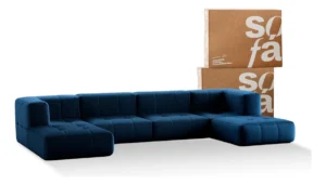 Sofá Na Caixa Modular 4 Lugares Em Boucle Com 2 Chaise Azul É Bom