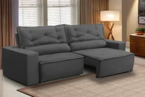 Sofá Retrátil E Reclinável Com Molas 1,80m Livia Suede Cinza É Bom
