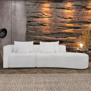 Sofá Curvo Kimiko 327cm 4 Lugares Chaise Bouclê Branco É Bom 