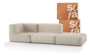Sofá Na Caixa Modular 2 Lugares Em Boucle 1 Braço Com Chaise Linho É Bom