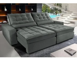 Sofá Retrátil e Reclinável com Molas Ensacadas Cama inBox Gold 2,52m Tecido Suede Velusoft Cinza É Bom