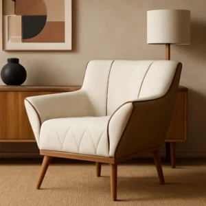 Poltrona Decorativa Premium Berlim Com Pés De Madeira Para Sala De Estar E Recepção Lv Móveis cor Palha É Boa