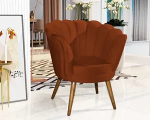 Poltrona Decorativa Estofada Pétala Veludo Pé Palito Quarto Terra Cota É Boa