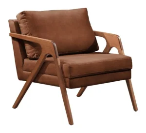 Poltrona Decorativa Mona Luxo Madeira Maciça Desenho Do Tecido Corino Caramelo É Boa