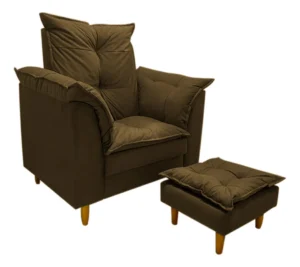 Poltrona Amamentação + Puff Luana Pés Madeira Suede Cor Marrom-claro Desenho do tecido Liso É Boa