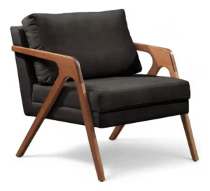Poltrona Corino Decorativa Cadeira Moderna Madeira Sala Cor Preto Corino Desenho Do Tecido Liso É Boa