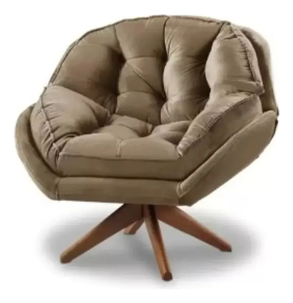 Poltrona Decorativa Califórnia Com Base Giratória Veludo Cor Capuccino É Boa