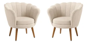 Kit 2 Poltronas Decorativas Pétala Veludo Bege Kimi Design É Boa 